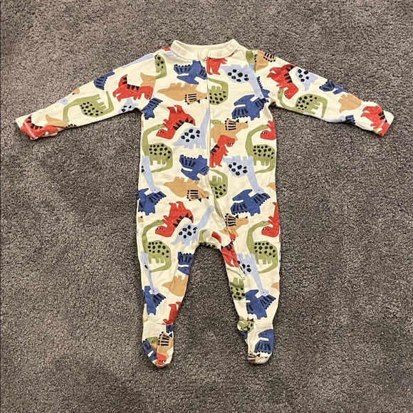 Old Navy Other - Old Navy 6-9m Dinosaur Print Footies with 2 way zip and fold over mittens
